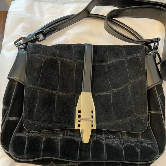 Theyskens Theory Embossed Suede Satchel Bag - Picture 2 of 3